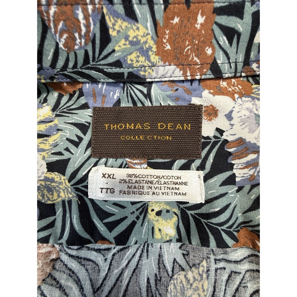 Thomas Dean Collection Mens XXL Blue Floral Stretch Short Sleeve Button Up Shirt - Picture 2 of 9